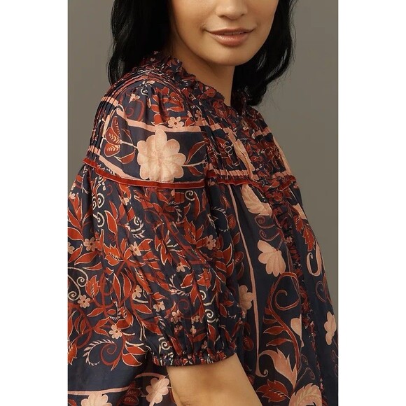 Ulla Johnson Blouse Joni Size 6 Blouse Top Abstract Floral Cotton Puff Sleeve - Picture 8 of 14